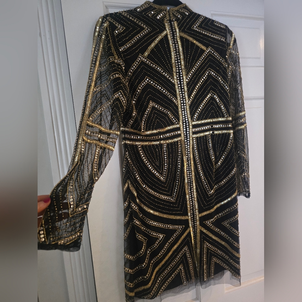 Nica Black Dress with Gold Accents